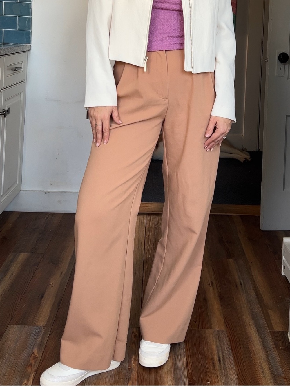 Abercrombie & Fitch Wide-Leg High-Rise Pants in Camel